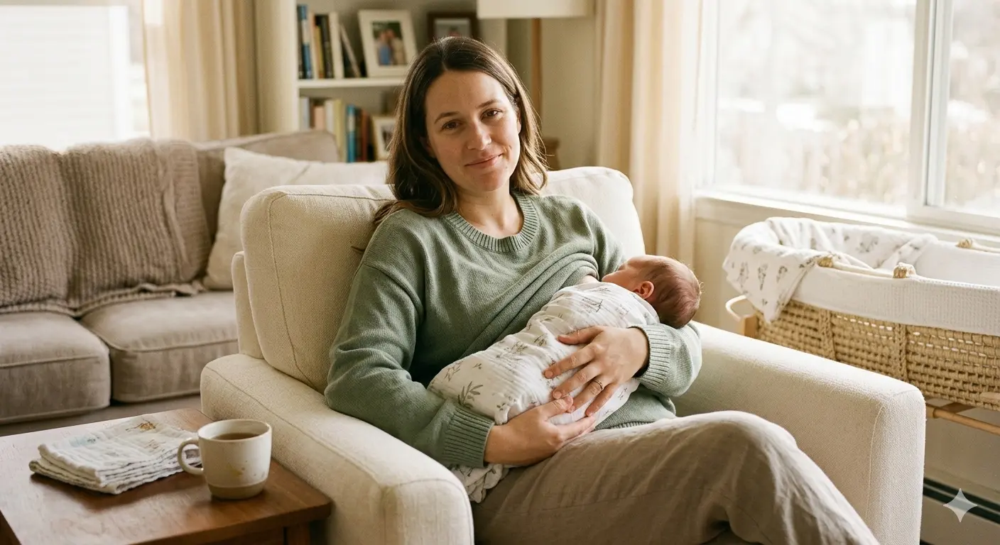 A mother breastfeeding her baby